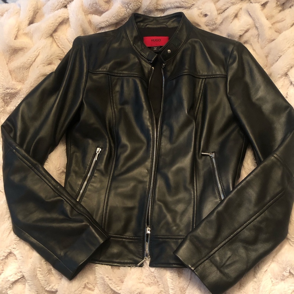 Boss Black Leather Motorcycle Jacket